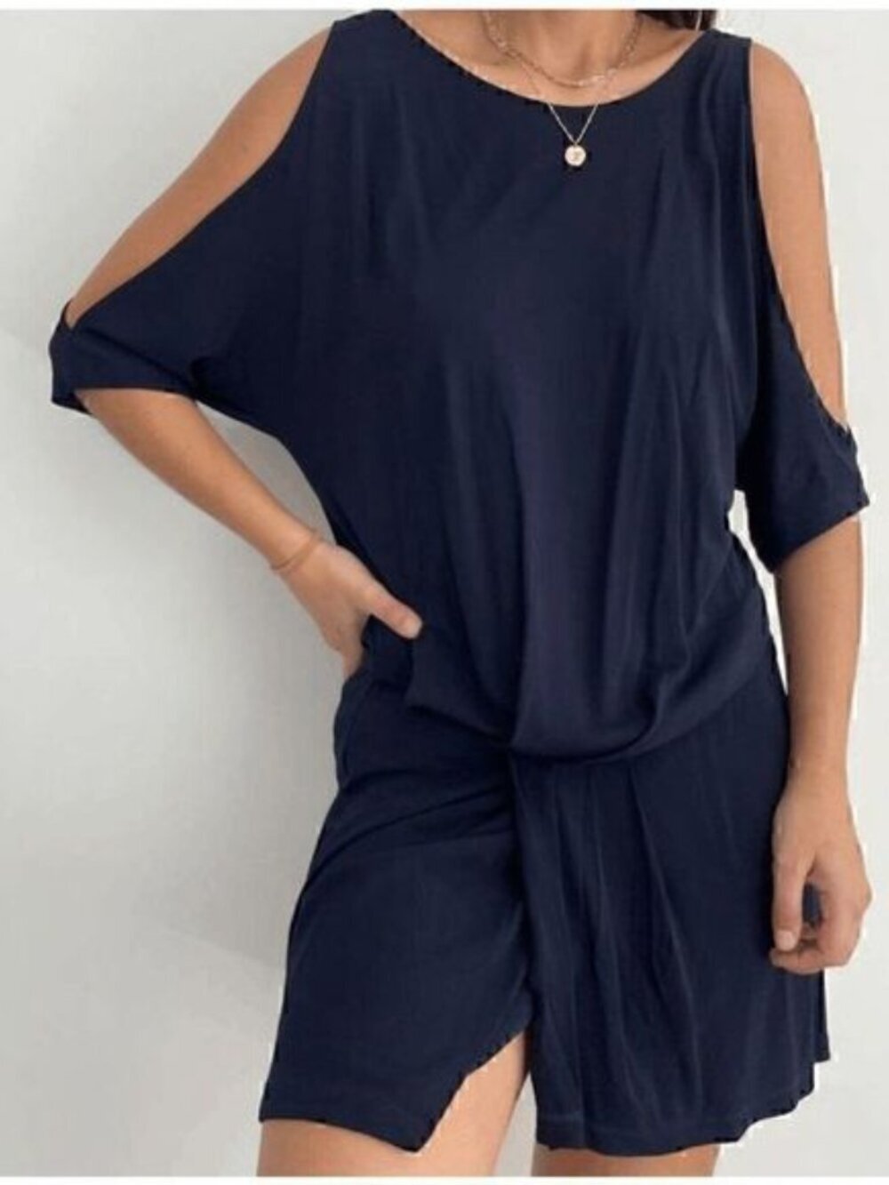 Jay Godfrey Womens Navy Midnight Blue Open Shoulder Tunic Flowy Dress Size 0 - Picture 3 of 9